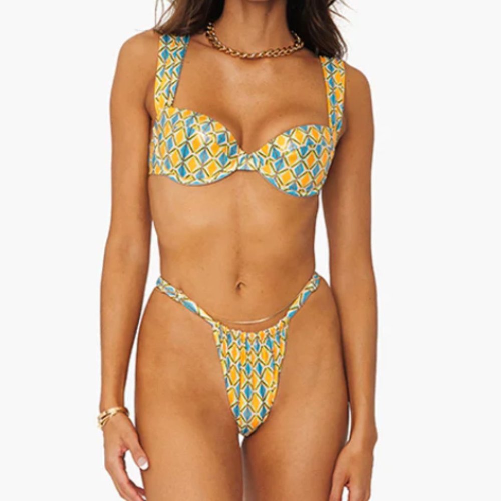 *Nwot* Weworewhat Adjustable Ruched Metallic Geo Bikini